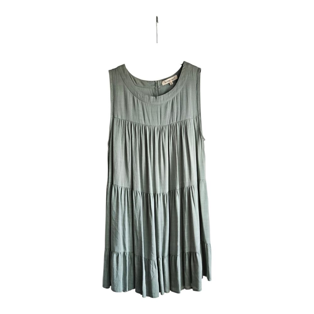 Indigo Soul Womens SM Mini Dress/Tunic Sleeveless Tiered Green Keyhole Button